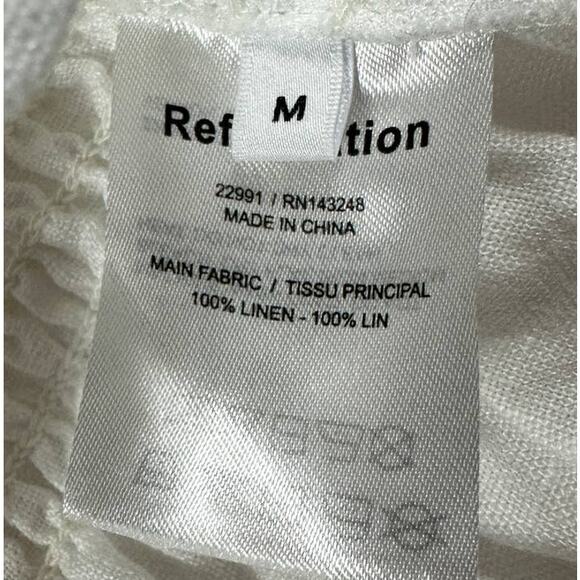 White Reformation Linen Long-Sleeve Off-the-Shoulder Ruched Top Blouse M NWOT - Picture 3 of 4